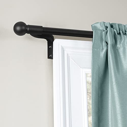 Maytex Easy Install Café Window Curtain Rod, No Measuring Needed, 18" - 48", With Decorative Round Finials, Black #TOP5