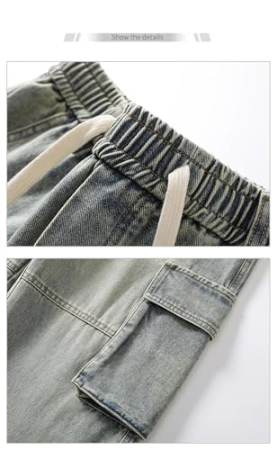 Men Washed Jeans Loose Trousers Neutral Large Pocket Jeans Solid Color Oversized Straight Cargo Pants2