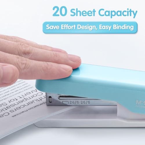 Image of M&G Desktop Stapler, Basic Office Stapler with 1000 Staples, 20 Sheet Capacity, Portable Small Desk Staplers for School Home Office (Blue)
