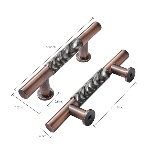 KHTUMEAR Wear 10 Pack 3 Inch Knurled Brushed Antique Copper Drawer Handles