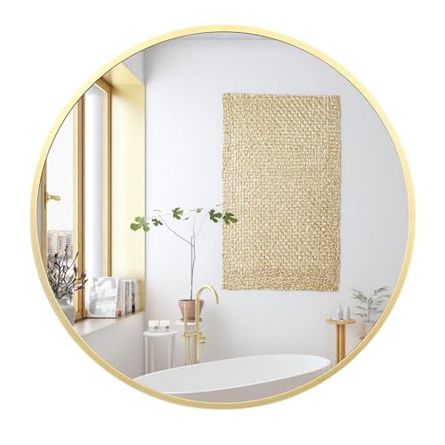 GAOMON Round Mirror 18 Inch, Metal Frame Wall Mirror, Circle Decorative Mirror for Bathroom Vanity, Living Room, Entryway, Foyer, Golden