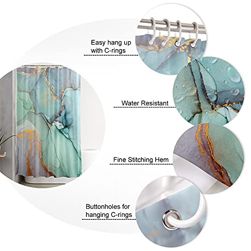 Marble Shower Curtain 96 Inches Long Teal And Turquoise Abstract Geometric Shower Curtains For Bathroom Polyester Fabric Shower Curtain With 12 Hooks,Waterproof Bath Curtain For Shower/Bathtub 72X96In #TOP4