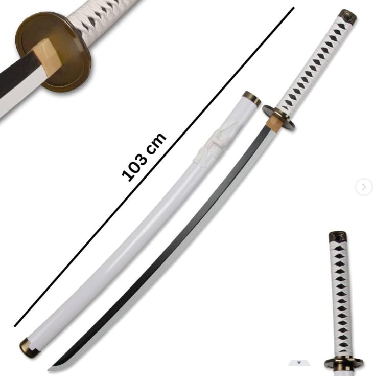 Image of One Piece Zoro Wado Ichimonji Katana | Life-Size Bamboo Wood Anime Sword for Cosplay & Display | Lightweight Practice Samurai Sword for Kids, Teens & Collectors |