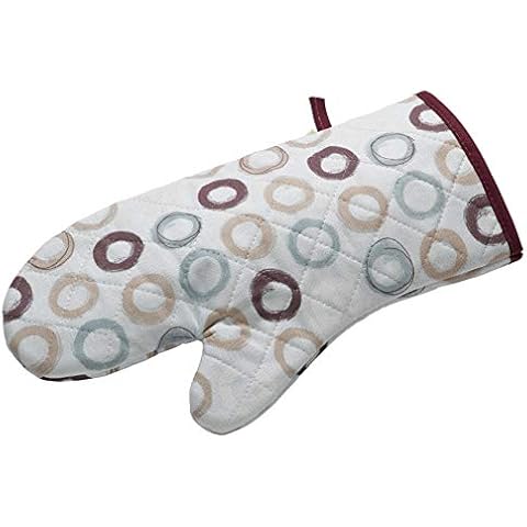 Circle Pattern Quilted Gauntlet Kitchen Pot Holder Oven Glove Mitt with Hanging Loop (Duck Egg/Cream) Cover