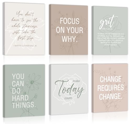 Image of CHDITB Inspirational Framed Canvas Wall Art Set, Motivational Quotes Wall Decor, Botanical Flower Line Art, Positive Affirmation Poster, Minimalist uplifting Prints For Bedroom Office Decor 12 inchX16 inchx6