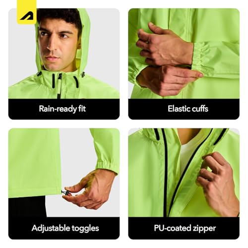 Image of Boldfit Storm Rider Waterproof Rain Jacket for Men & Women, Windproof Breathable Neon Green Riding Jacket with Hood, PU-Coated Zipper & Adjustable Fit for Bike, Cycling, Trekking & Outdoor Use