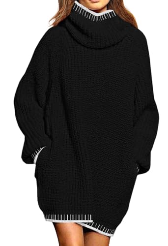 Pink Queen Overszied Maternity Sweater Mini Dress for Women Vacation Turtle Neck Long Sleeve Chunky Relaxed Fitting Dress Outfits Black XL