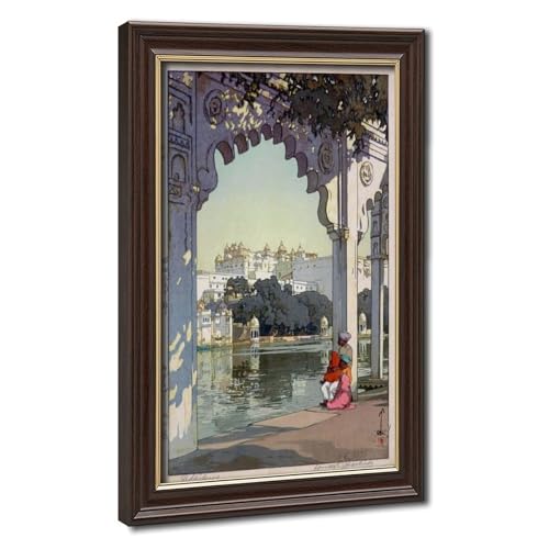 Impression d'art japonais Yoshida Hiroshi Udaipur Palace | Toile avec cadre suspendu 61x91 cm