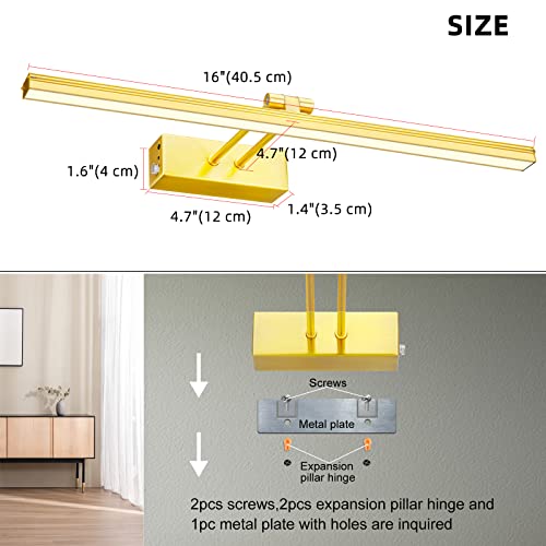 Funchday Picture Light,5000Mah Battery Operated Picture Light For Wall,Wireless Remote Painting Light With Timer And Dimmable,16”Metal Art Light For Display,Wall,Artwork,Portrait,Gallery -Brass #TOP6