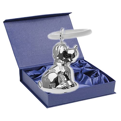 SILBERKANNE Sonajero infantil con mordedor, perro, L 7 cm, plata premium, chapado en plata, acabado de alta calidad, listo para regalar con elegante paquete de regalo