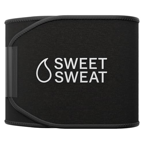 Sports Research Sweet Sweat Waist Trimmer (Core Series) - Premium Sweat Enhancing Fitness Band for Women & Men Black/White
