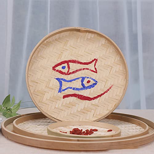 4Pcs Woven Bamboo Tray Basket Round Flat Shallow Basket Wall Art Ornament For Diy Drying Food Fruit Basket Kitchen Wall Hanging Decorations #TOP3