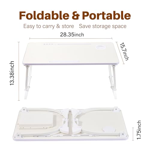 Adjustable Laptop Bed Desk with 4 USB Ports, Storage Drawer, Cup Holder, X-Large Foldable Bed Laptop Table Stand for Couch Sofa Floor, Portable Lap Desk Tray for Eating Reading Working Drawing Gaming - Thumbnail 5