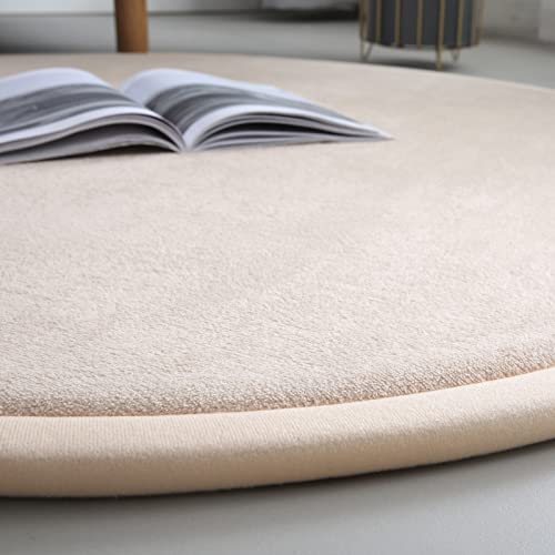 Loartee korallenrote Samtmatte Teppich Rund, als Krabbeldecke fürs Kind,2,5cm Dicker Kinderteppich,Beige,100cm