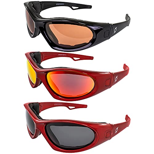 Hurricane Category 5 Jet & Water Ski Floating Sunglasses to Goggles Hybrid 3 Pairs Black Frames with Smoke Lens Red Frames with Smoke & Red Mirror Lenses