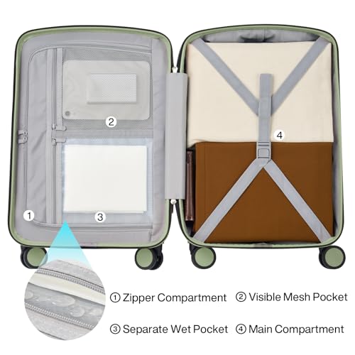 Hanke 20 Inch Hard Shell Suitcases with Spinner Wheels, Lightweight Carry On Luggage 22x14x9 Airline Approved Built-in TSA Lock, Durable Suitcase Rolling Luggage Carry-On Bag(Bamboo Green)