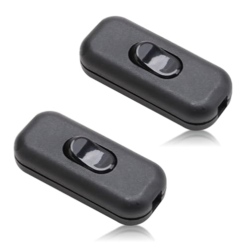 2 Interrupteurs Noirs Bascule, Bi-polaire 6A 250V, Commutateur Inline Pratique Sécurisé pour Petit Appareil, Lampe de Bureau et Chevet