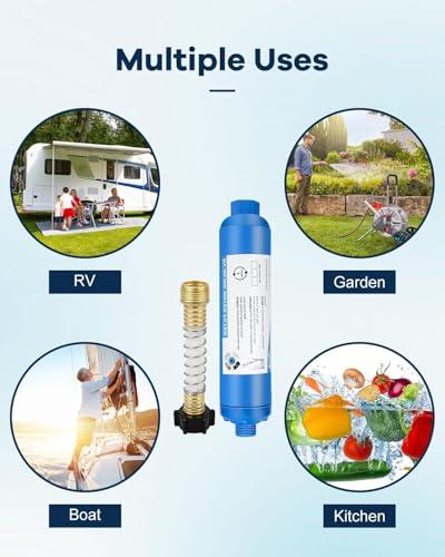 Image of RV Inline Water Filter with 2 Flexible Hose Protector, Reduces Chlorine, Bad Taste, Corrosion, Rust, Sediments and Turbidity, Ideal for RVs, Garden, Gardening, Car Washing, Planting, 4 Pack