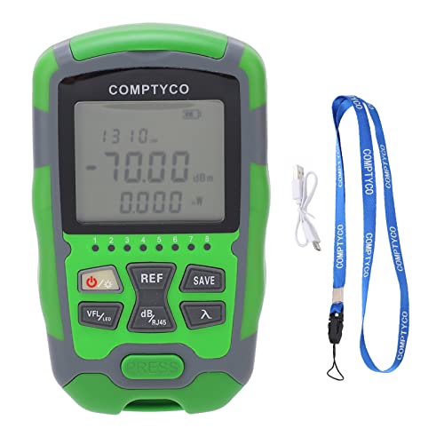 Medidor de Potencia óPtica,  70~+10 DBm Medidor de Potencia de Fibra óPtica, Probador de Potencia de Cable de Fibra óPtica PortáTil con Fuente de Luz Roja, Prueba de Red RJ45 y Luz LED y Batería
