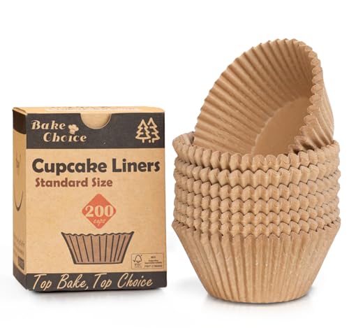 Bake Choice Non-stick 200pcs Standard Cupcake Liners for Baking, Natural, Food-grade Cupcake Wrapper, Greaseproof Parchment Muffin Liners