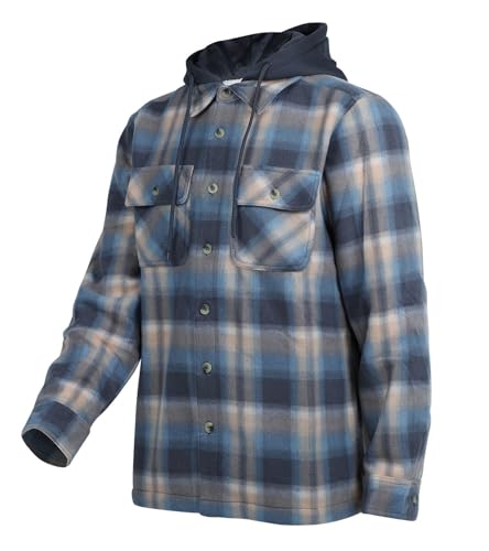 Image of LeeHanTon Mens Heavyweight Hoodies Casual Zip Up Plaid Flannel Shirt Jackets Winter Thick Berber Lined Fleece Coat