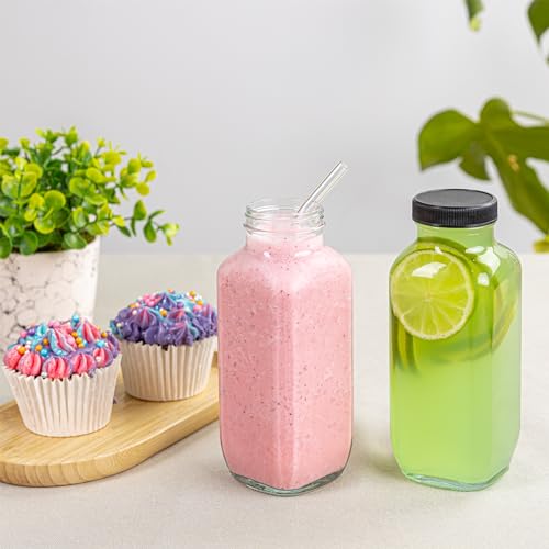 Image of umud Juice Bottles with Lids, 16 Oz - Set of 3 - Clear Glass Jars with Caps - Reusable Empty Drink Containers for Juicing, Smoothies, Water, Milk, Kombucha Storage, Wellness Shots and More (3)