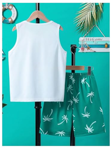 Image of Floerns Boys Boho Sleeveless Tank Top Tropical Print Shorts Set 2 Piece Outfit