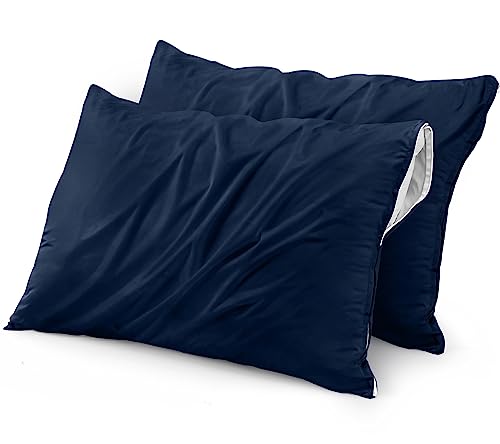 Utopia Bedding Waterproof Pillow Protector Zippered (2 Pack) Queen Navy – Bed Bug Proof Pillow Encasement 20 X 28 Inches #TOP17