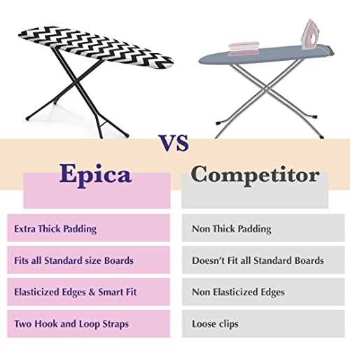 Epica Silicone Coated Ironing Board Cover- Resists Scorching And Staining - 15" X54 (Chevron: Black And White) #TOP5