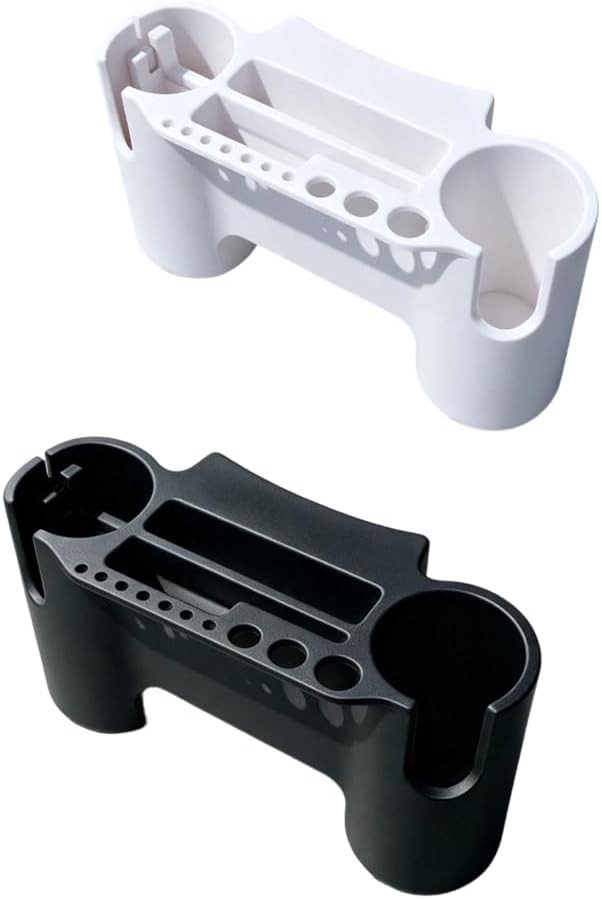 Tackle Storage Rack Holder with Side Cups, Front Ports, and Tray for Small Gear Sorting on Shelf Rows Daily