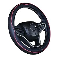 Istn Microfiber Leather Car Steering Wheel Cover Universal 15 inch/38cm Breathable Anti-slip Protector for Auto/SUV (Black Red,14.5-15)