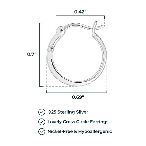 MORGAN & PAIGE .925 Sterling Silver Rhodium Plated Cross Circle Hoop Earrings or Small Stud Earrings for Women - Lightweight Dainty Sterling Silver Earrings, Hypoallergenic Religious Faith Jewelry3