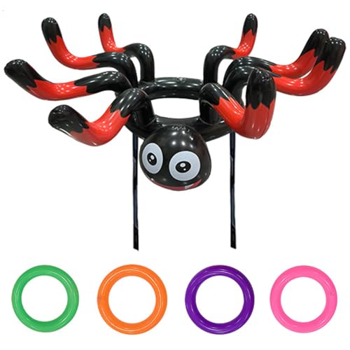 ZXTGBQ Araña Gigante Halloween Juego de Lanzamiento Inflable, Juego de LanzamientoDe Fiestas de Halloweenn, Juegos de Halloween de Lanzar Anillas (Araña, Negro, Rojo)