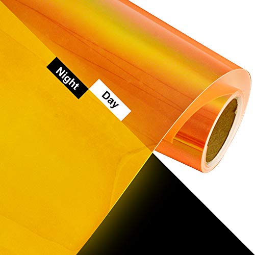 Holographic Neon Orange Glow in The Dark Iron on Vinyl - 10" x 5 Feet Luminous Chameleon HTV Vinyl Rolls for T-Shirts