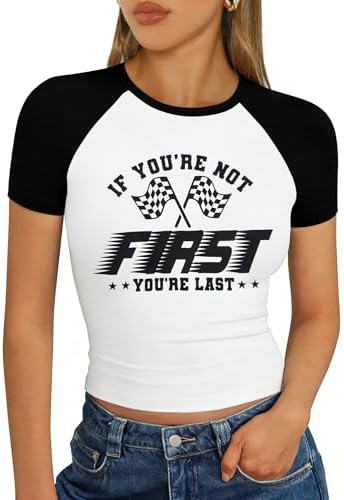Racing Baby Tees for Women Race Day Checkered Flag Graphic Crop T...