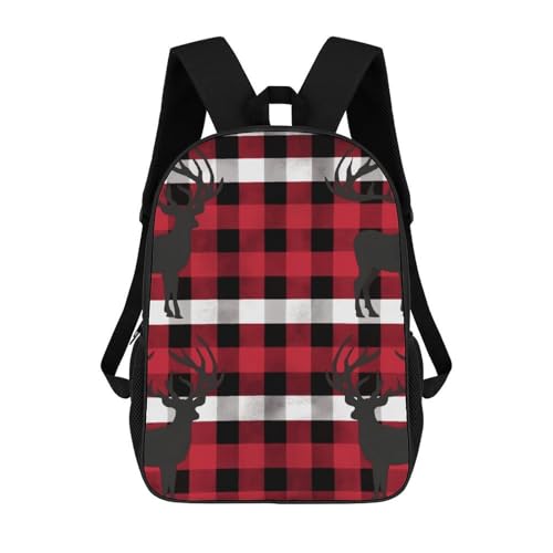 Buffalo Plaid Deer Bookbag - Ultra Lightweight Portable Backpack Work Travel Backpack for Men Women Fits 16 Inch Notebook