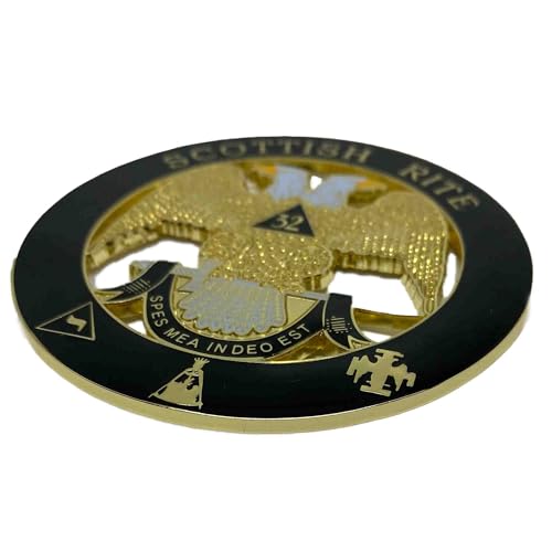 Image of 32nd Degree Scottish Rite Double-Headed Eagle Masonic Auto Emblem[Gold & Black] SPES MEA INDEO EST