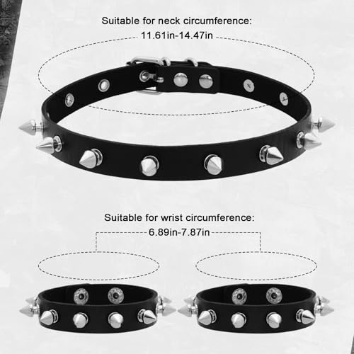 3 Pcs Spiked Choker and Bracelet Set, Punk Gothic Style Leather Necklace Bracelet Set for Women Men, Black2