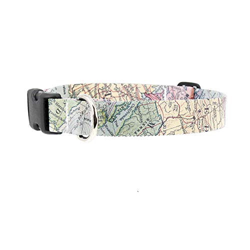 Buttonsmith Map Dog Collar - Fadeproof Permanently Bonded Printing, Military Grade Rustproof Buckle - Made in The USA
