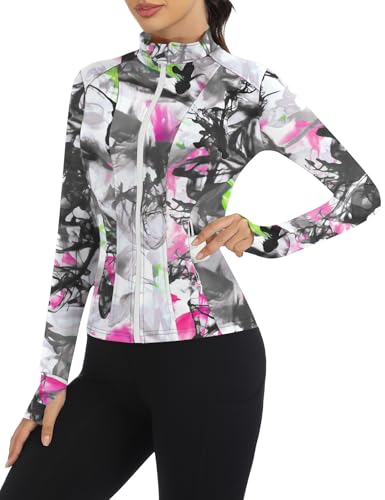 Loovoo Women's Workout Jacket Lightweight Zip Up Athletic Jackets Cropped Slim Fit Running Yoga Tops with Pockets