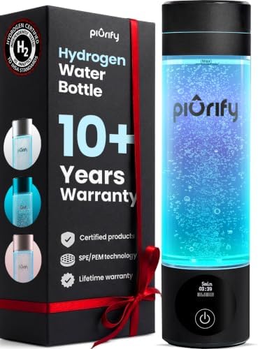 PIURIFY Hydrogen Water Bottle - Black. Food Grade Body Tumbler; Spe/pem Technology, Generates Real 3000ppb Pure Hydrogen Rich Concentration. Dupont Membrane, Purification Vent, OLED Display.