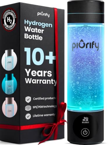PIURIFY Hydrogen Water Bottle - Black. Food Grade Body Tumbler; SPE/pem Technology Generates Real 3000ppb Pure Hydrogen Rich Concentration. Dupont Membrane Purification Vent OLED Display.