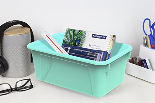 Image of Storex Small Cubby Bins - Plastic Storage Containers for Classroom with Non-Snap Lid, 12.2 x 7.8 x 5.1 inches, Teal, (62412U05C) (Pack of 5)