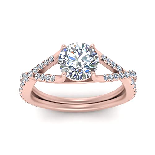 Image of Choose Your Gemstone 4 Prong Split Twisted Diamond CZ Ring Rose Gold Plated Round Shape Split Shank Engagement Ring Minimal Modern Design Birthday Gift Wedding Gift US Size 4 to 12