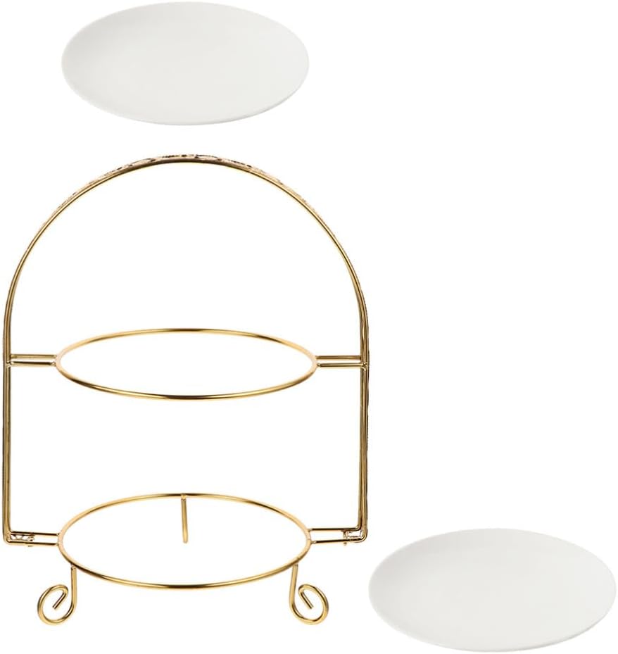 Hemoton Cake and Cupcake Stand Double Layer Dessert Display Rack for Sweets and Fruit Iron and Ceramic Set Ideal for Wedding Tea Party and Christmas