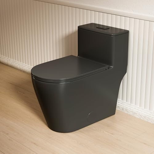 Casta Diva Elongated One Piece Toilet Black with 17 ADA Comfort Chair Height Seat Compact Toilet for Bathroom Power Dual Flush 1.1/1.6GPF & MAP 1000g 12 Rough-in Matte Black