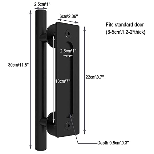 Flyvlieg 12" Sliding Barn Door Handle Pull And Flush Hardware Set, Heavy Duty Two-Side Design Rustic Black Gate Handle, Sturdy And Durable (1 Pc) #TOP5