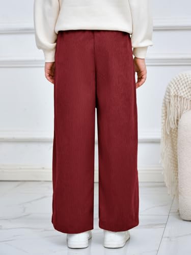 Image of Haloumoning Girls Wide Leg Corduroy Pants Kids Elastic Waist Gold Button Trousers with Pockets 5-14 Years