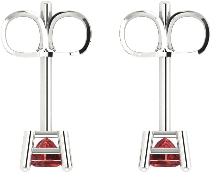 14K White Gold Plated 925 Sterling Silver Push back Dainty Stud Earrings for Women - 0.5 cttw Princess Cut Natural Garnet - Image 4