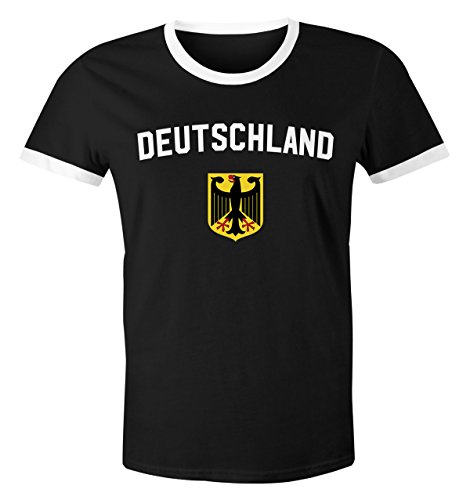 MoonWorks WM Shirt 2018 Fußball Deutschland Adler Wappen Herren Retro schwarz-weiß-gelb XL